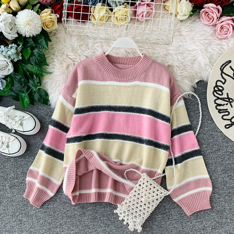 Modern női pulóver széles modell fekete és rózsaszín színben