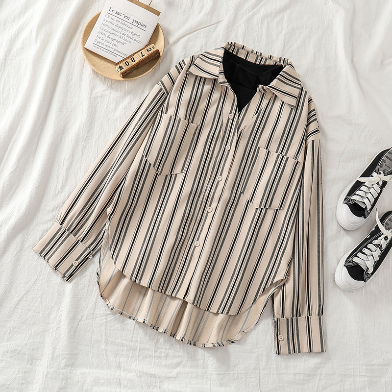 Modern női csíkos ing gallérral, két színben