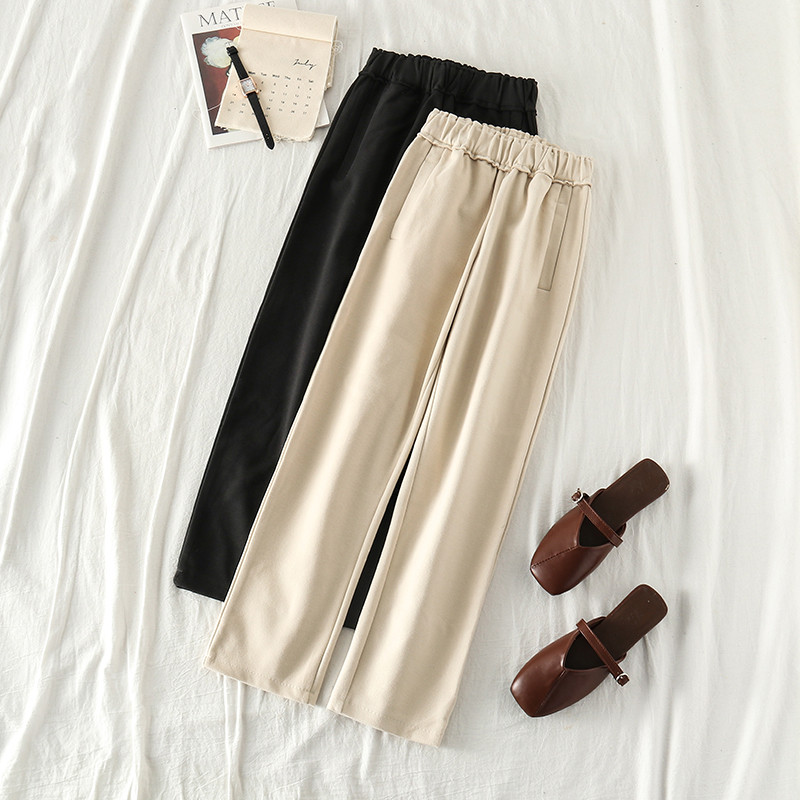 Дамски панталон с ластик в бежов и черен цвят