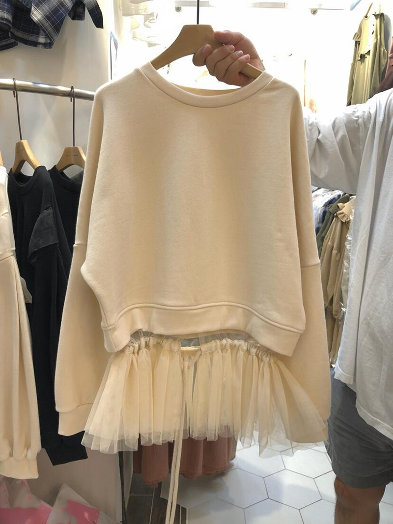 Női modern blúz tüll elemmel és O-nyakkal, három színben