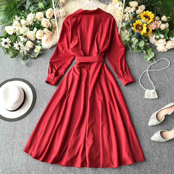 Γυναικείο φόρεμα με ζώνη και μακρύ μανίκι σε διάφορα χρώματα