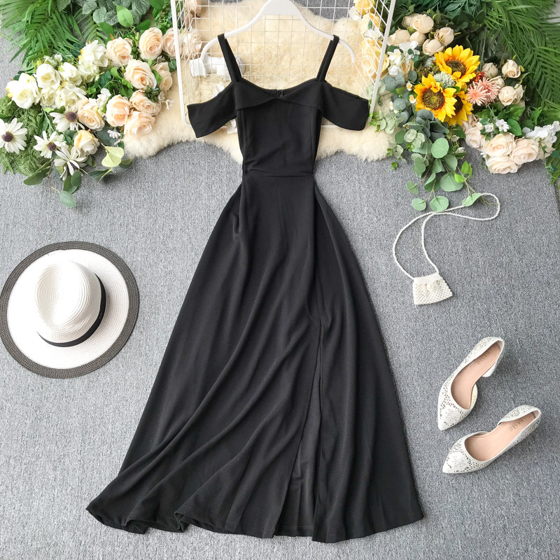 Stílusos női ruha pántokkal, három színben