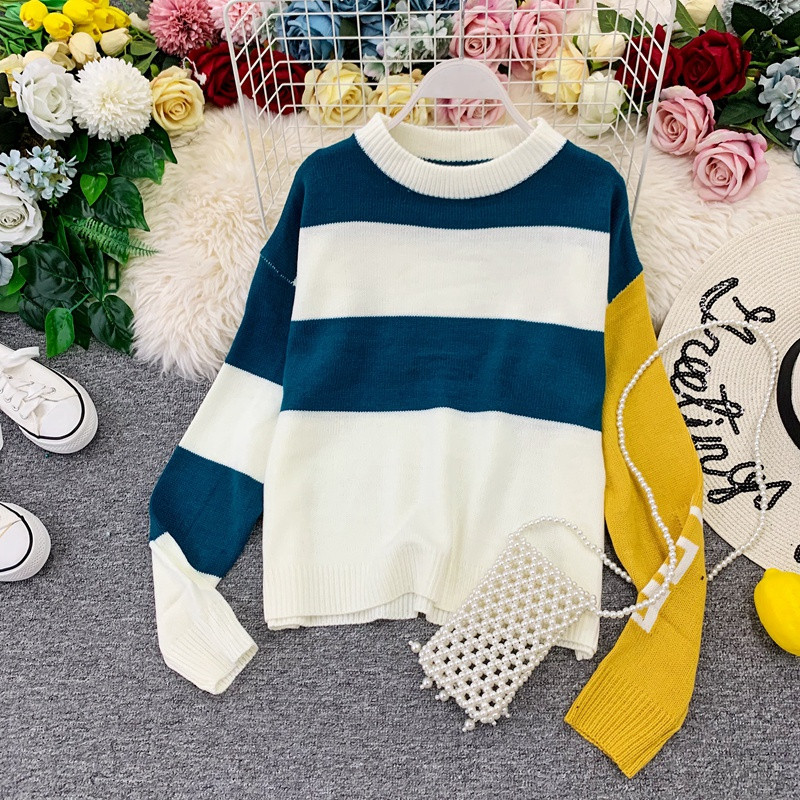 Női alkalmi pulóver fehér és sárga színben