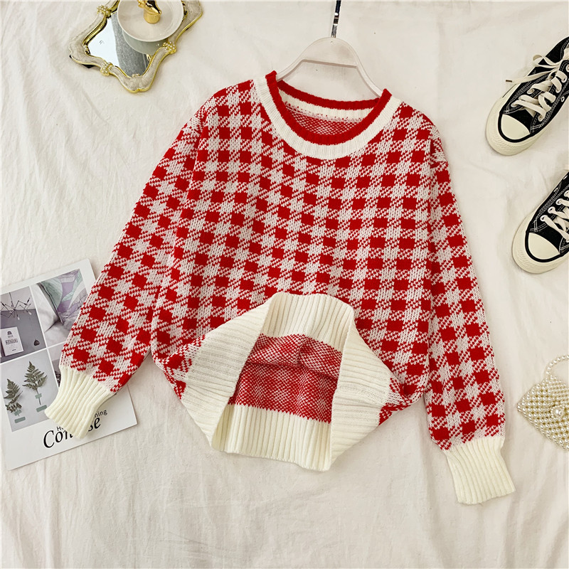 Női kockás pulóver fekete, piros és sárga színekben