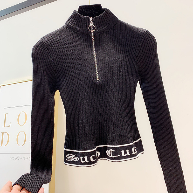 Női pulóver cipzárral és magas gallérral, négy színben