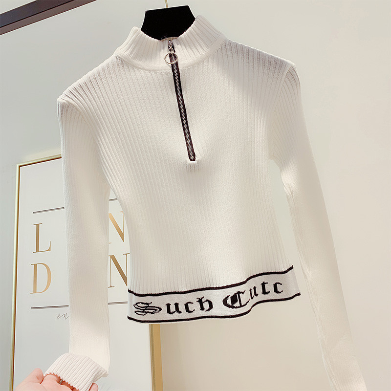 Női pulóver cipzárral és magas gallérral, négy színben