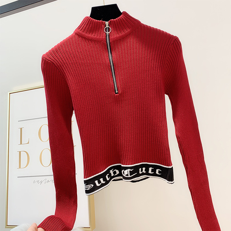 Női pulóver cipzárral és magas gallérral, négy színben