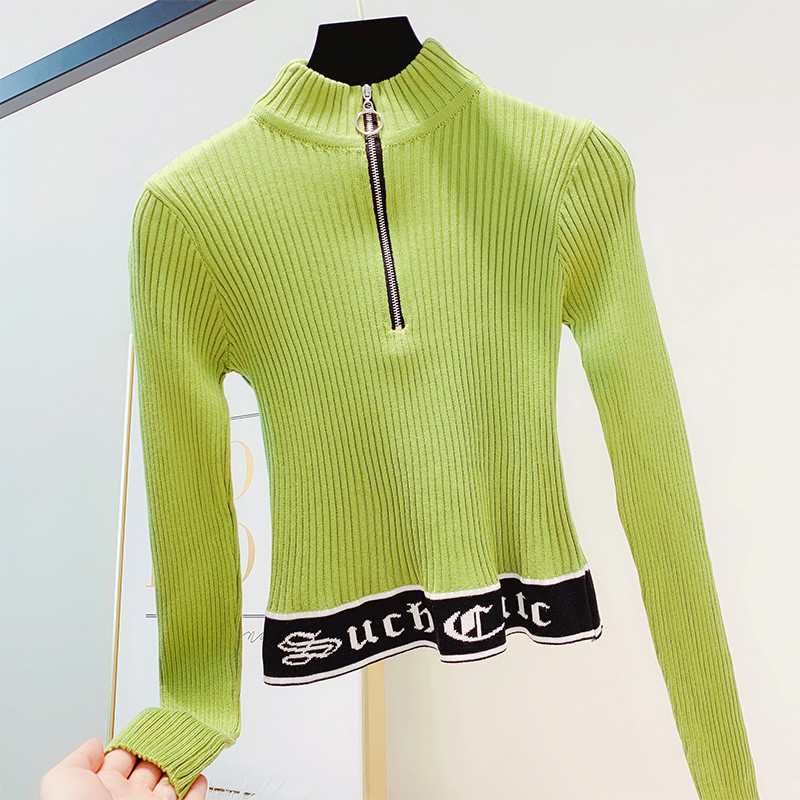 Női pulóver cipzárral és magas gallérral, négy színben