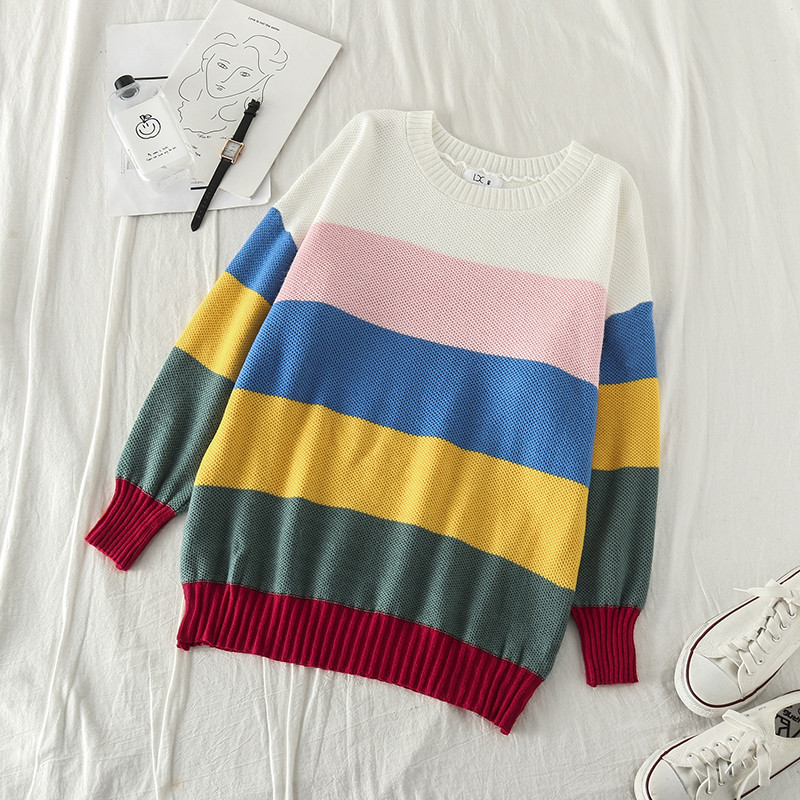 Női csíkos pulóver hosszú ujjal, két színben