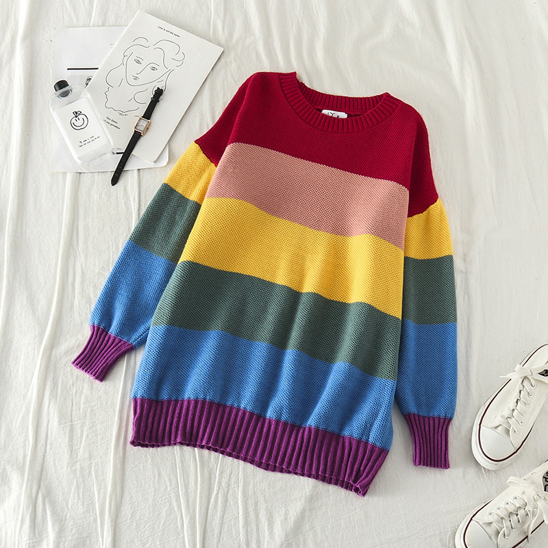 Női csíkos pulóver hosszú ujjal, két színben