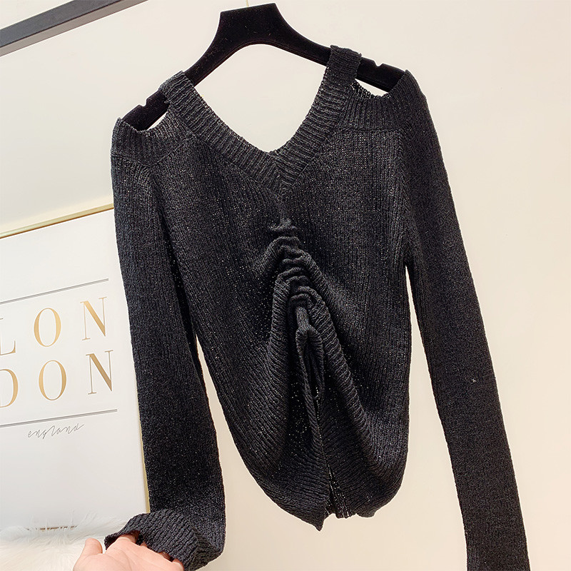 Női pulóver hosszú ujjal és nyakkendővel, négy színben