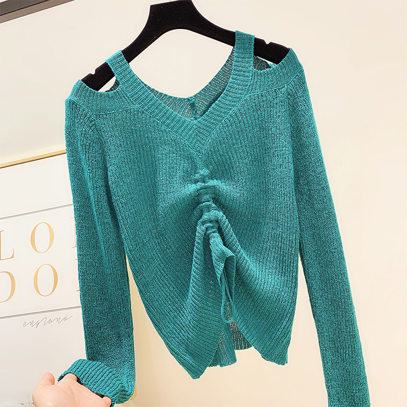 Női pulóver hosszú ujjal és nyakkendővel, négy színben