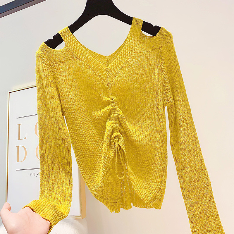 Női pulóver hosszú ujjal és nyakkendővel, négy színben