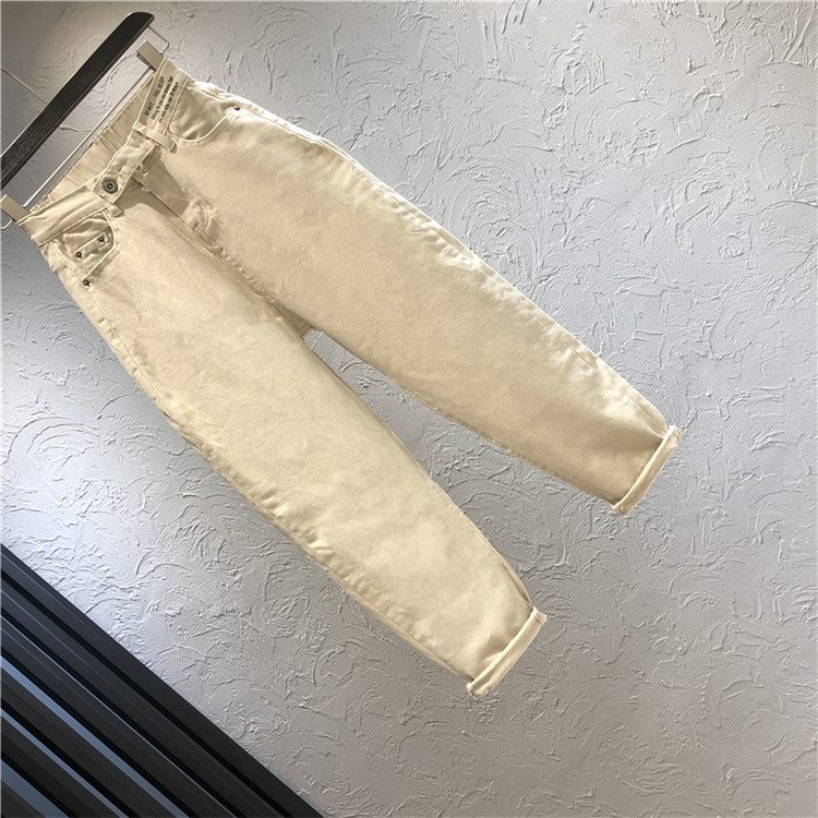 Καθημερινό γυναικείο μακρύ παντελόνι σε λευκό και μπεζ χρώμα