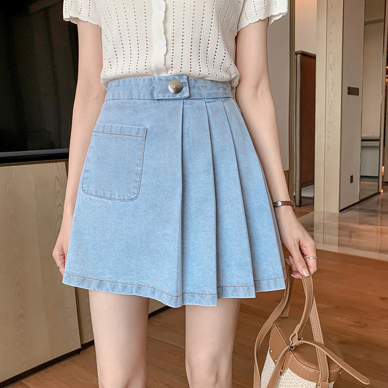 Női modern farmer rövid szoknya kék színben