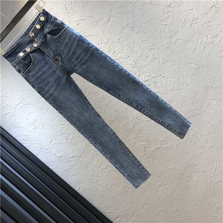 Modern női magas derekú farmer fém elemmel, két színben