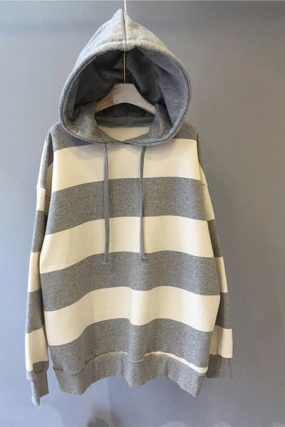 Modern női csíkos pulóver kapucnival két színben