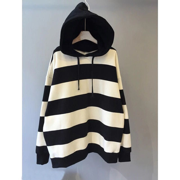 Modern női csíkos pulóver kapucnival két színben