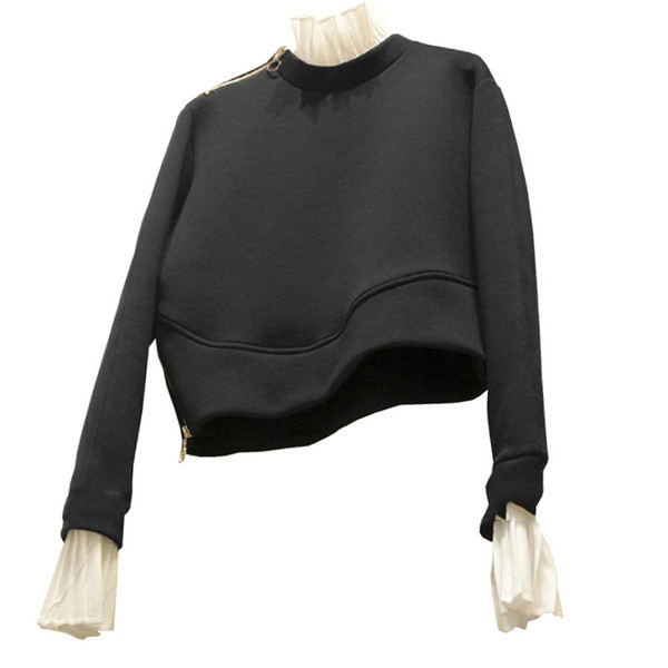 Modern női cipzáras blúz fekete színben - rövid modell