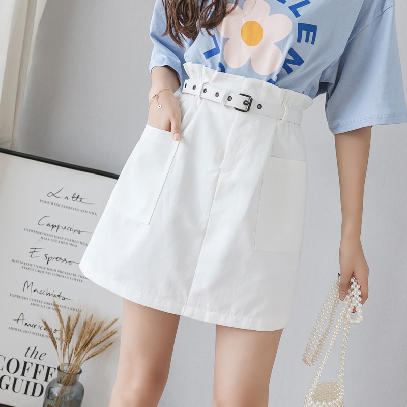 Női aktuális szoknya két színben, magas derékkal és övvel