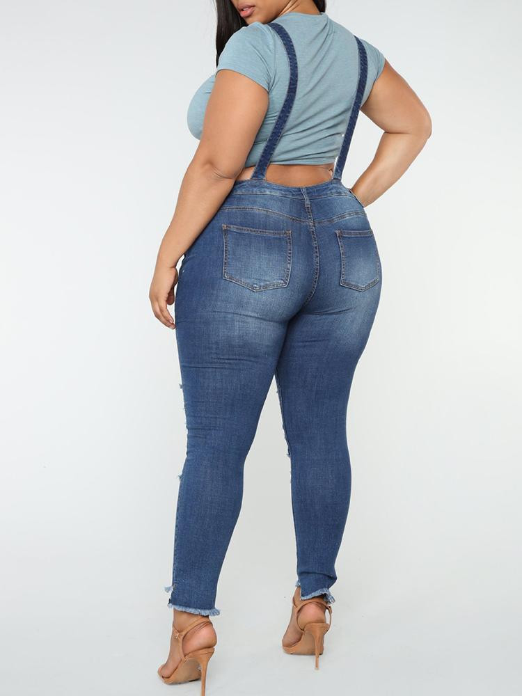 Modern női overál, kék színben szakadt motívumokkal