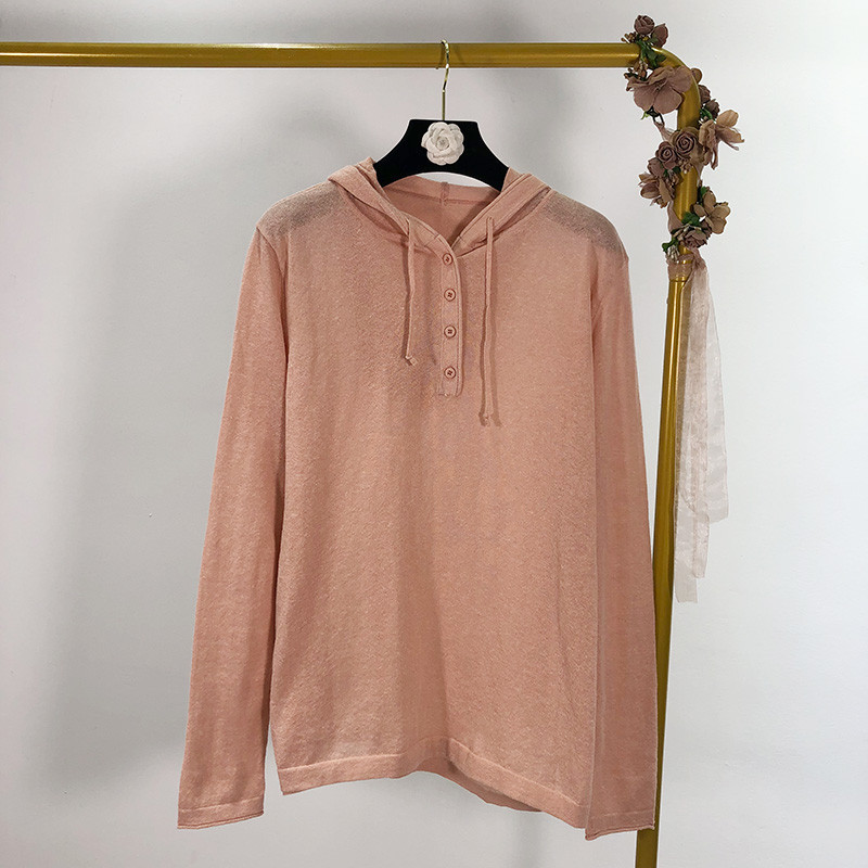 Vékony kötésből készült női alkalmi pulóver kapucnival, négy színben