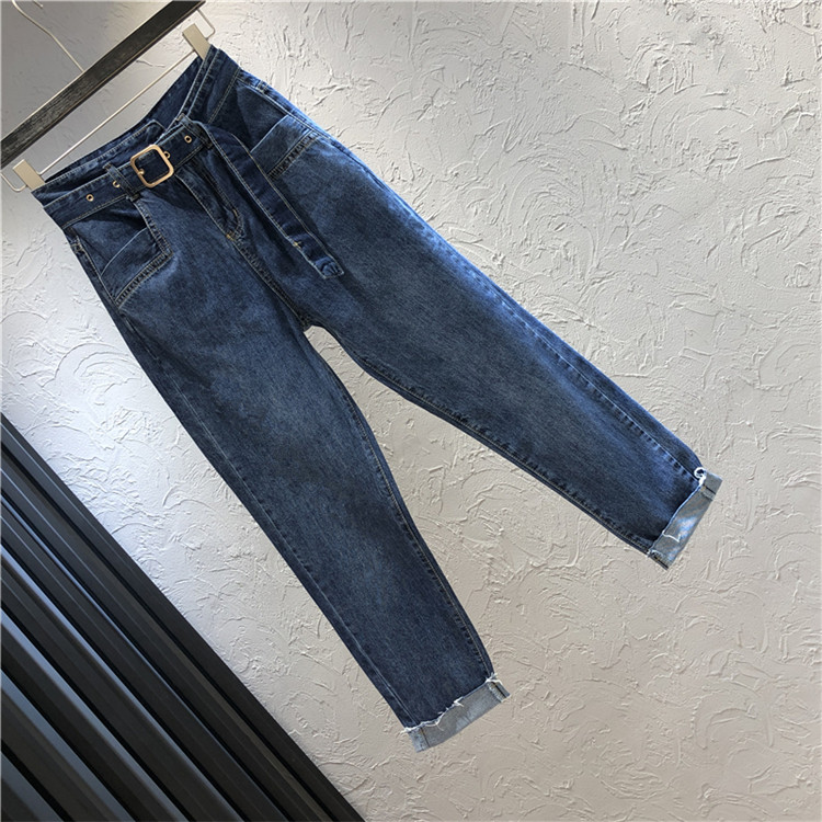 Μοντέρνα γυναικεία τζιν με ζώνη και τσέπη σε δύο χρώματα