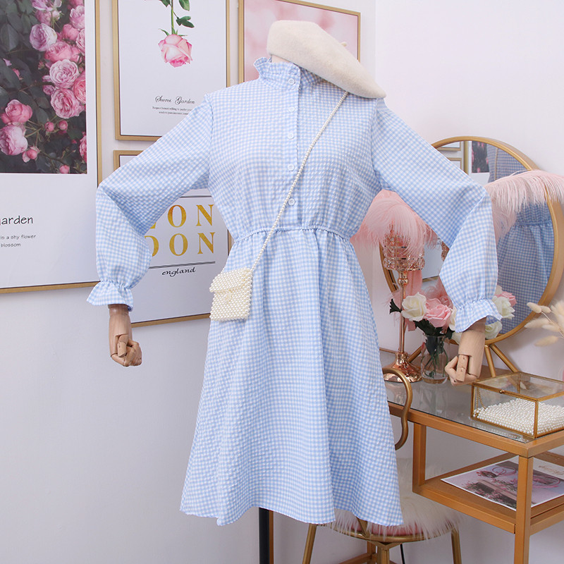 Új modell női kockás ruha polo gallérral és gombokkal több színben