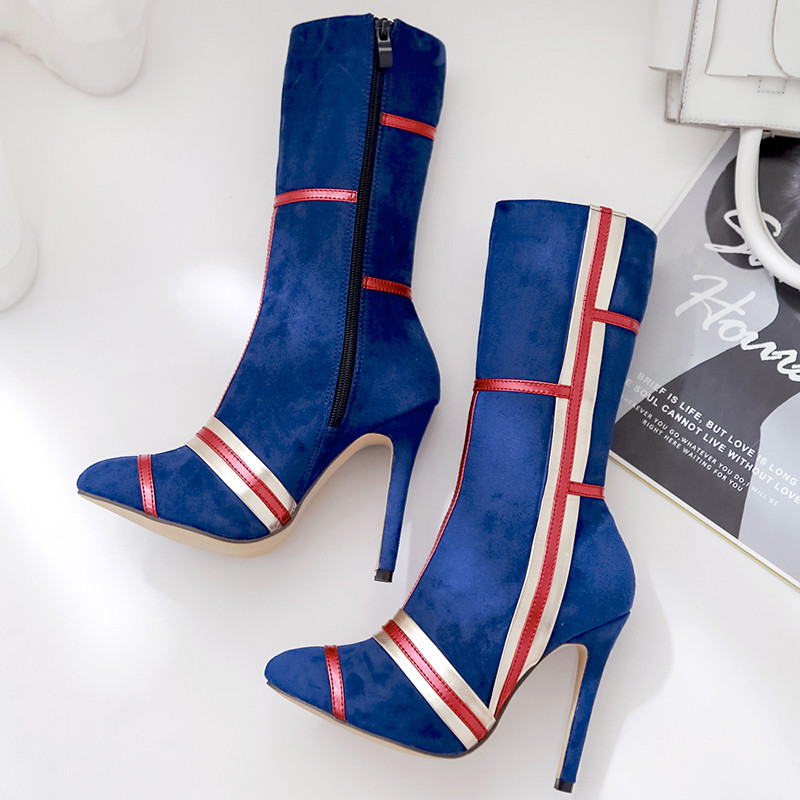 Ghete de dama moderne din piele intoarsa ecologica in negru si albastru