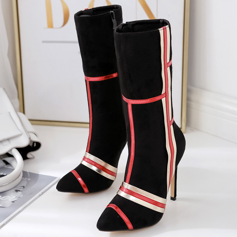 Ghete de dama moderne din piele intoarsa ecologica in negru si albastru