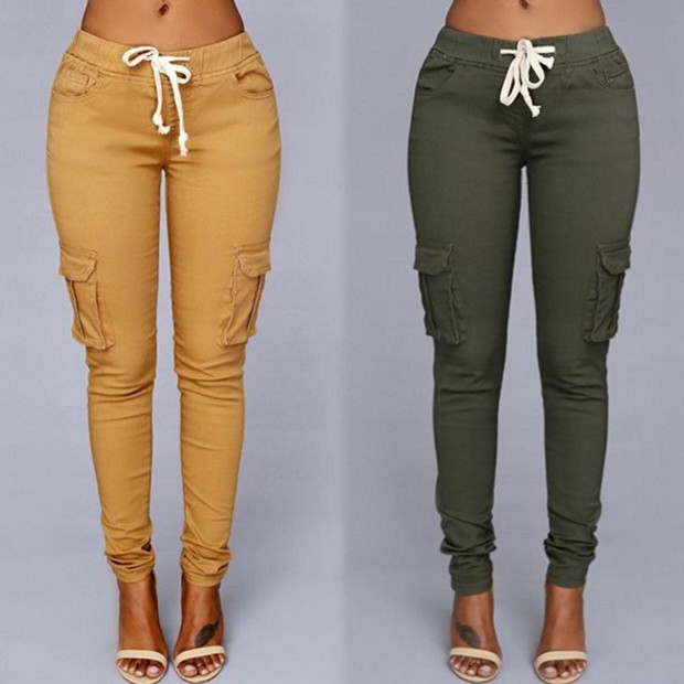 Ежедневен дамски панталон с връзки и джоб в няколко цвята 