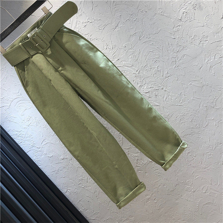 Μοντέρνα γυναικεία παντελόνια με ζώνη και ψηλή μέση σε δύο χρώματα