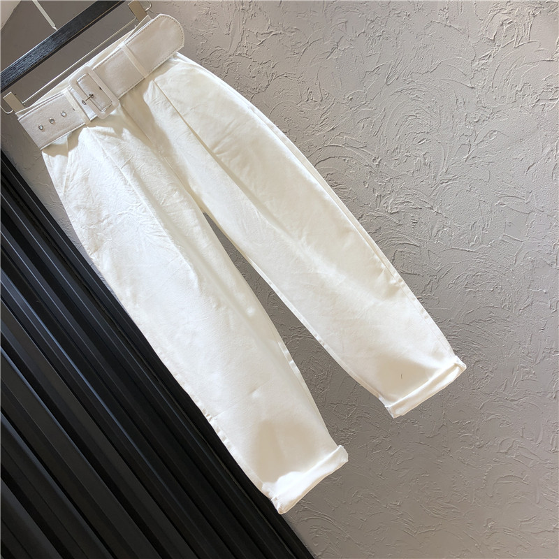 Μοντέρνα γυναικεία παντελόνια με ζώνη και ψηλή μέση σε δύο χρώματα