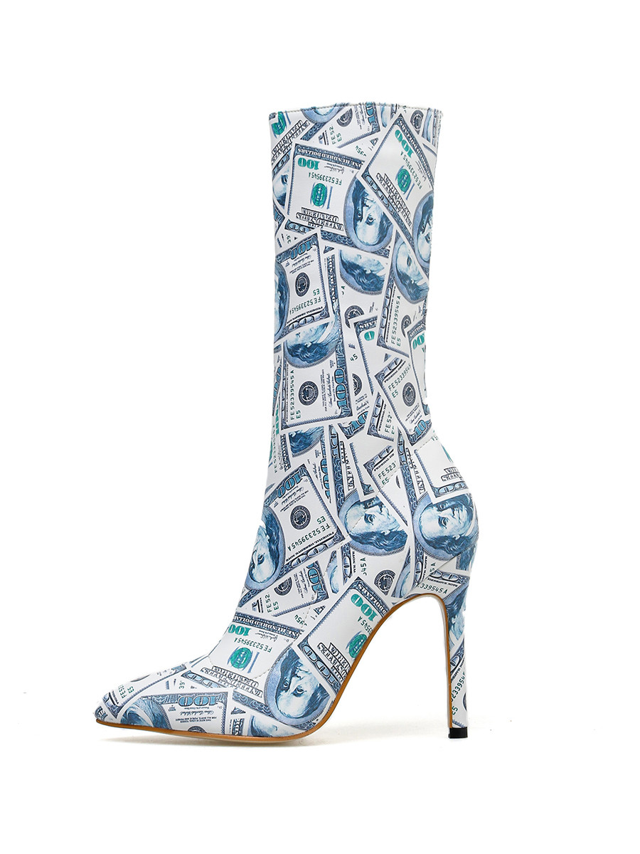 Cizme de dama din piele ecologica cu model colorat si toc inalt