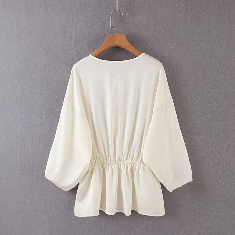 Bluză casual de damă cu mâneci 7/8 și talie elastică