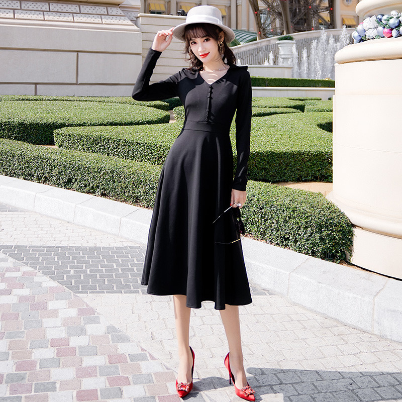 Rochie de dama casual model nou cu decolteu in V - culoare neagra