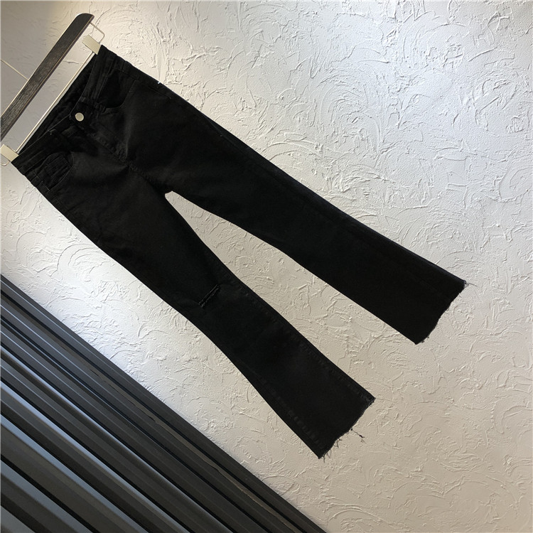 Blugi eleganti de dama cu talie inalta in negru cu motiv rupt