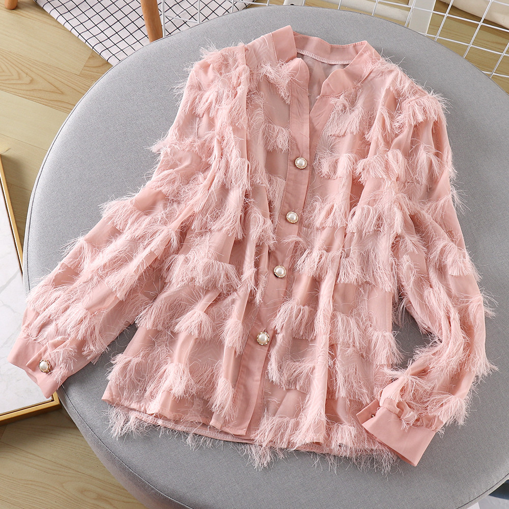 Cămașă elegantă de damă cu mâneci lungi și nasturi în patru culori