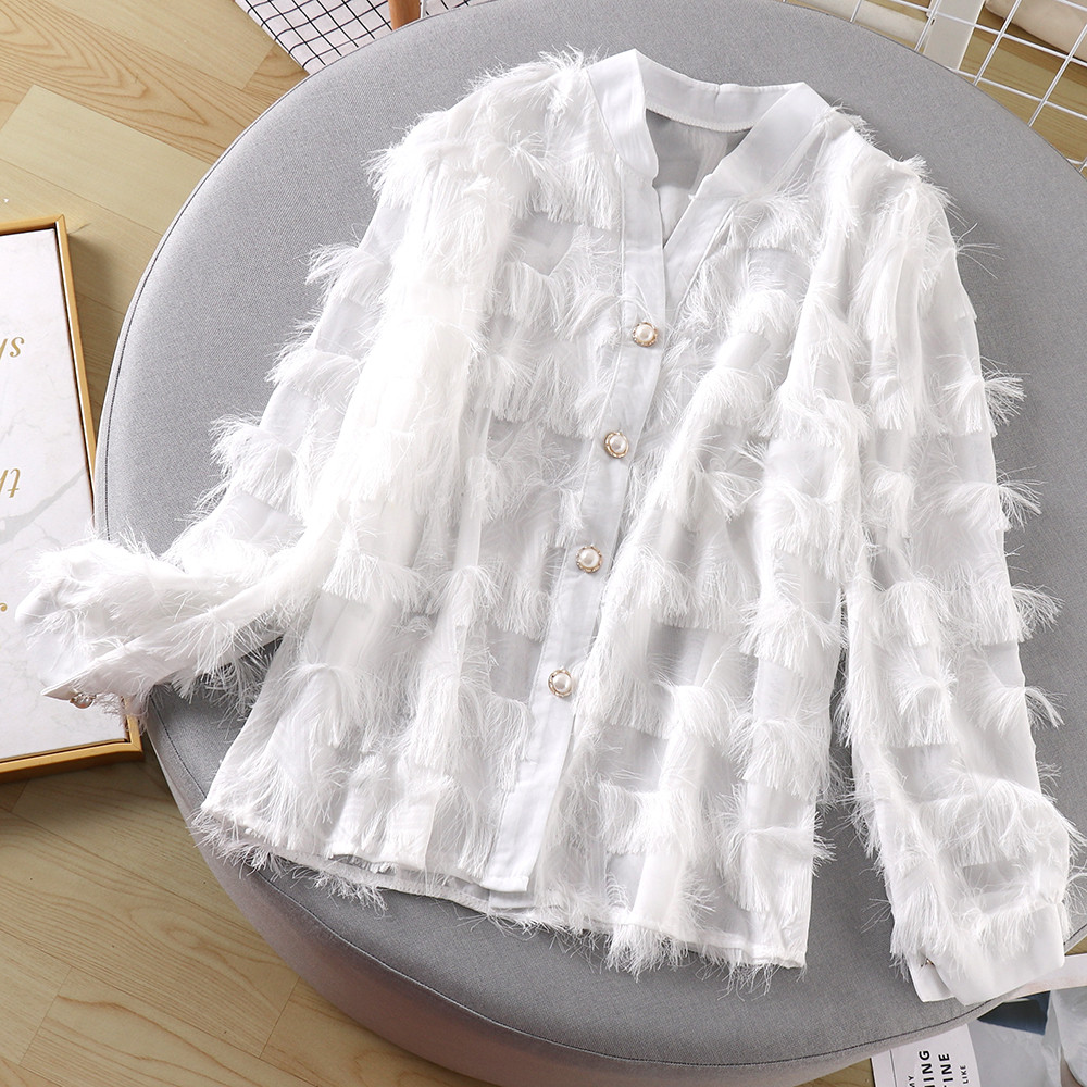 Cămașă elegantă de damă cu mâneci lungi și nasturi în patru culori