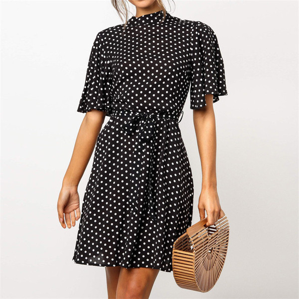 Rochie moderna de dama cu guler inalt si maneci scurte in doua culori