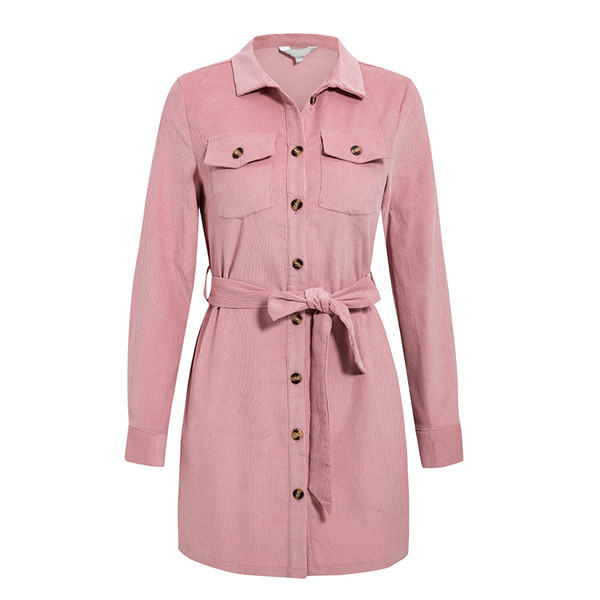 Rochie scurtă de damă modernă cu mâneci lungi și nasturi de culoare roz