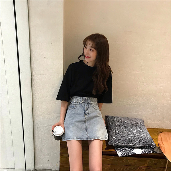 Női lezser farmerszoknya kék színben, fém elemmel