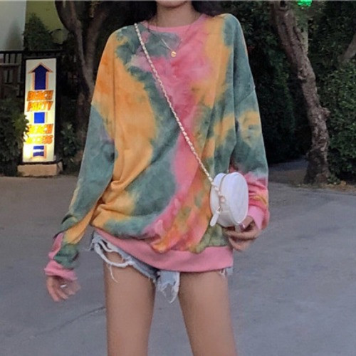 Bluză lungă de damă cu mâneci lungi în culori irizate