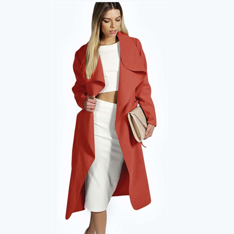 Modern női hosszú kabát zsebbel és nyakkendővel több színben