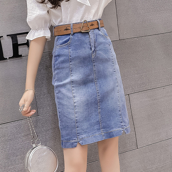 Fusta de dama din denim actual - model drept in albastru