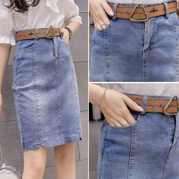 Fusta de dama din denim actual - model drept in albastru