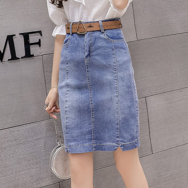 Fusta de dama din denim actual - model drept in albastru