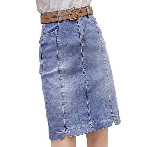 Fusta de dama din denim actual - model drept in albastru