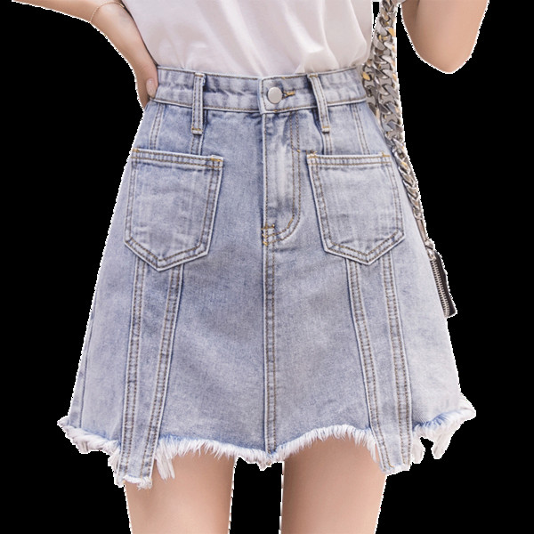 Fusta de dama moderna de culoare albastru deschis cu talie inalta