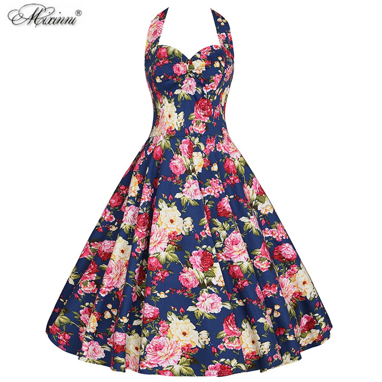 Rochie moderna de dama cu model floral si bretele in doua culori